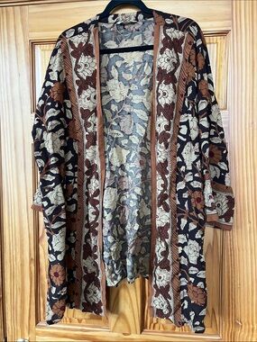 Soft Surroundings Floral Open-Front Duster in Black, Brown & Cream